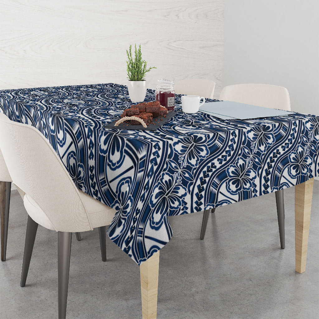 Hibiscus Bloom Island Tribal Waves Tablecloth Blue Polynesian Pattern LT01 - Polynesian Pride