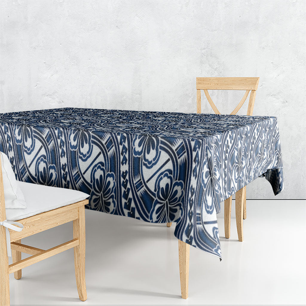 Hibiscus Bloom Island Tribal Waves Tablecloth Blue Polynesian Pattern LT01 - Polynesian Pride