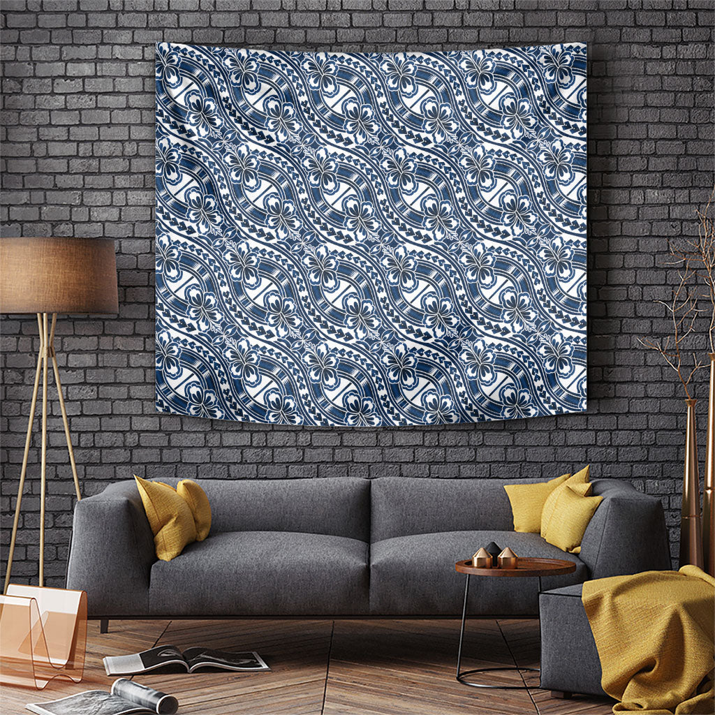 Hibiscus Bloom Island Tribal Waves Tapestry Blue Polynesian Pattern LT01 Blue - Polynesian Pride