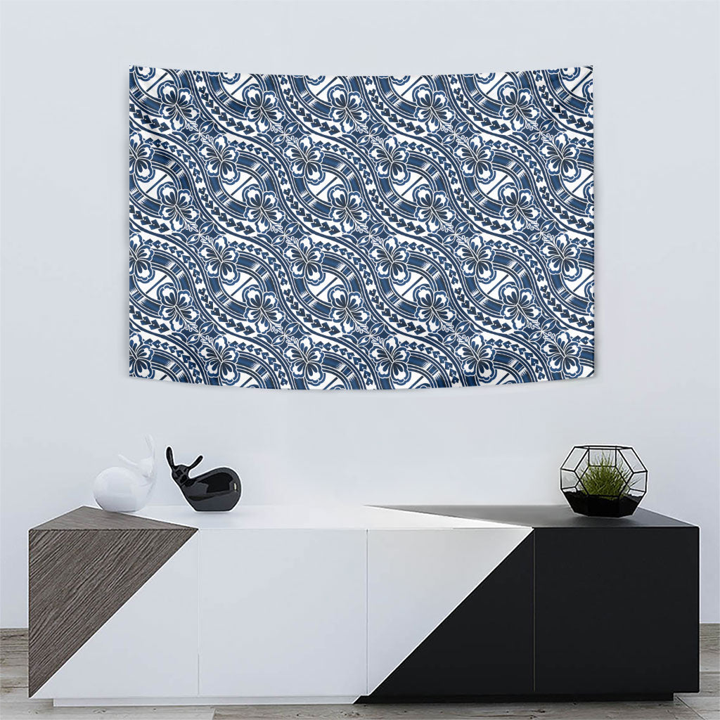 Hibiscus Bloom Island Tribal Waves Tapestry Blue Polynesian Pattern LT01 - Polynesian Pride