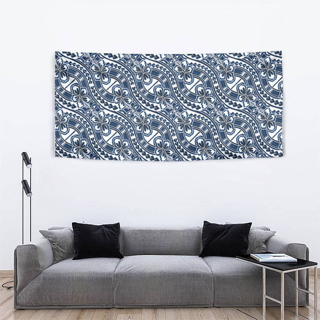 Hibiscus Bloom Island Tribal Waves Tapestry Blue Polynesian Pattern LT01 - Polynesian Pride