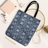 Hibiscus Bloom Island Tribal Waves Tote Bag Blue Polynesian Pattern LT01 Black Strap One Size Blue - Polynesian Pride