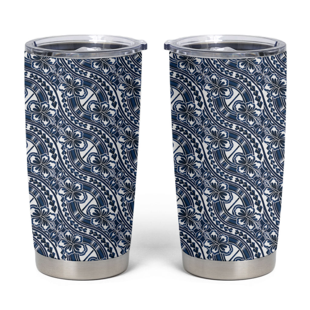 Hibiscus Bloom Island Tribal Waves Tumbler Cup Blue Polynesian Pattern LT01 Blue - Polynesian Pride