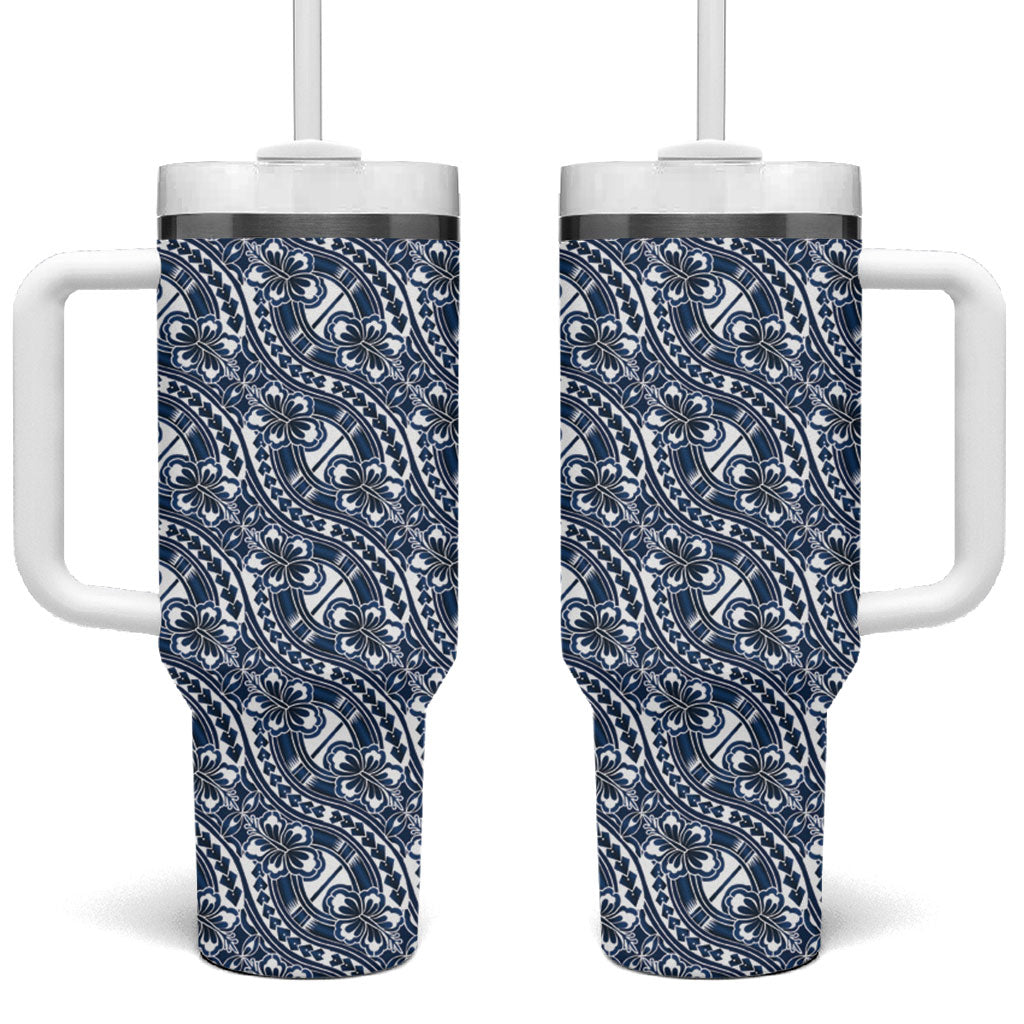 Hibiscus Bloom Island Tribal Waves Tumbler With Handle Blue Polynesian Pattern LT01 One Size: 40 oz Blue - Polynesian Pride
