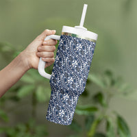 Hibiscus Bloom Island Tribal Waves Tumbler With Handle Blue Polynesian Pattern LT01 - Polynesian Pride