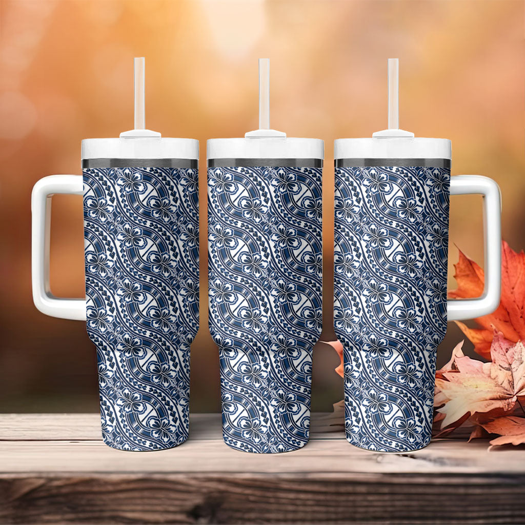 Hibiscus Bloom Island Tribal Waves Tumbler With Handle Blue Polynesian Pattern LT01 - Polynesian Pride