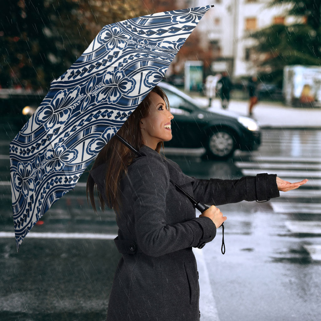 Hibiscus Bloom Island Tribal Waves Umbrella Blue Polynesian Pattern LT01 - Polynesian Pride