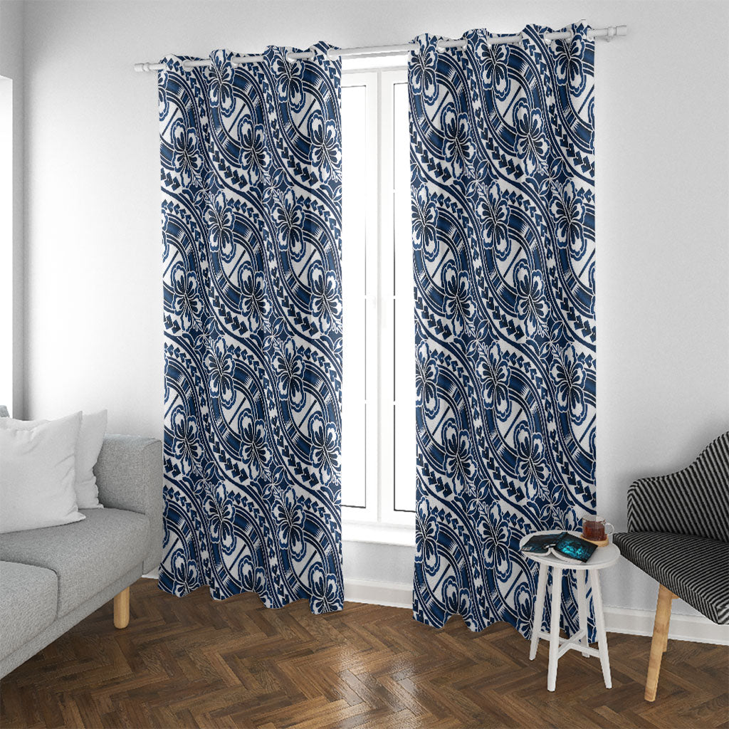 Hibiscus Bloom Island Tribal Waves Window Curtain Blue Polynesian Pattern LT01 With Grommets Blue - Polynesian Pride