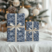 Hibiscus Bloom Island Tribal Waves Wrapping Paper Blue Polynesian Pattern LT01 - Polynesian Pride