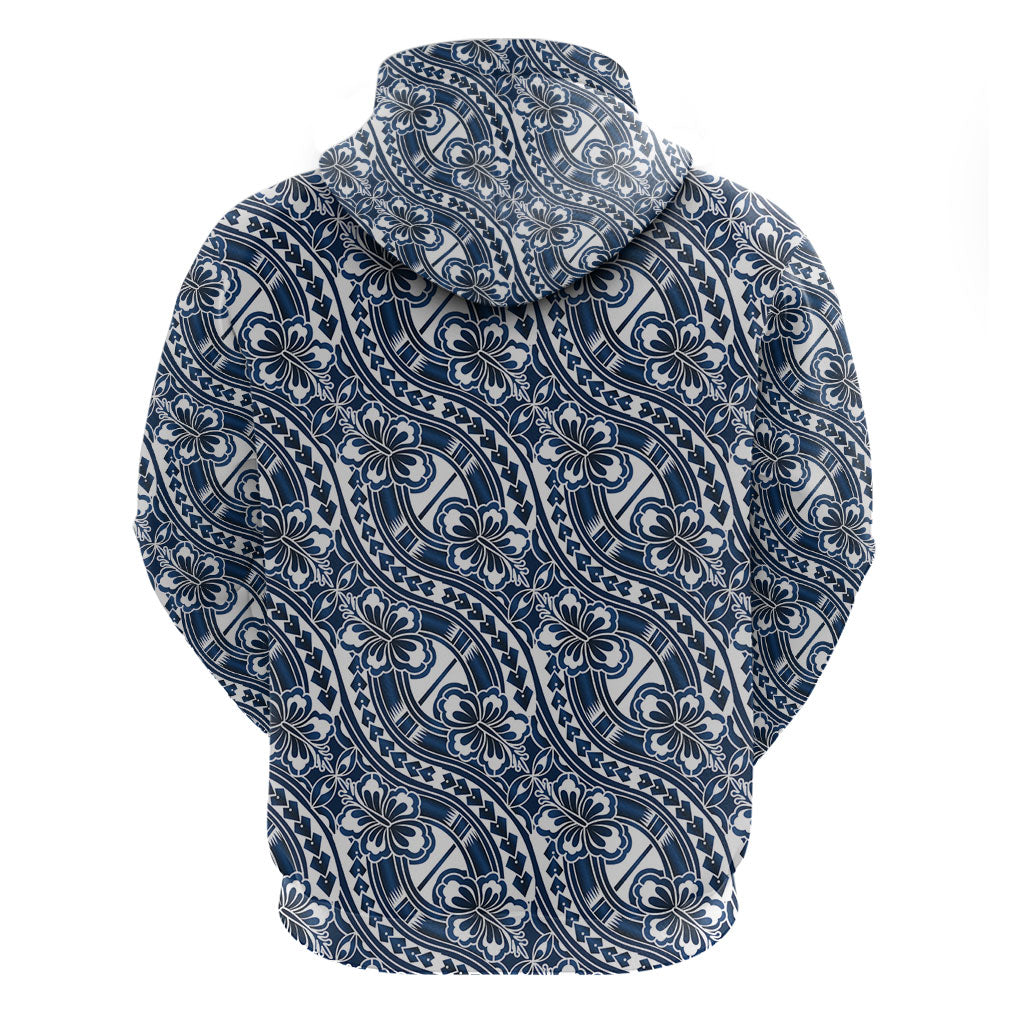Hibiscus Bloom Island Tribal Waves Zip Hoodie Blue Polynesian Pattern LT01 - Polynesian Pride