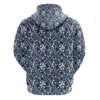 Hibiscus Bloom Island Tribal Waves Zip Hoodie Blue Polynesian Pattern LT01 - Polynesian Pride