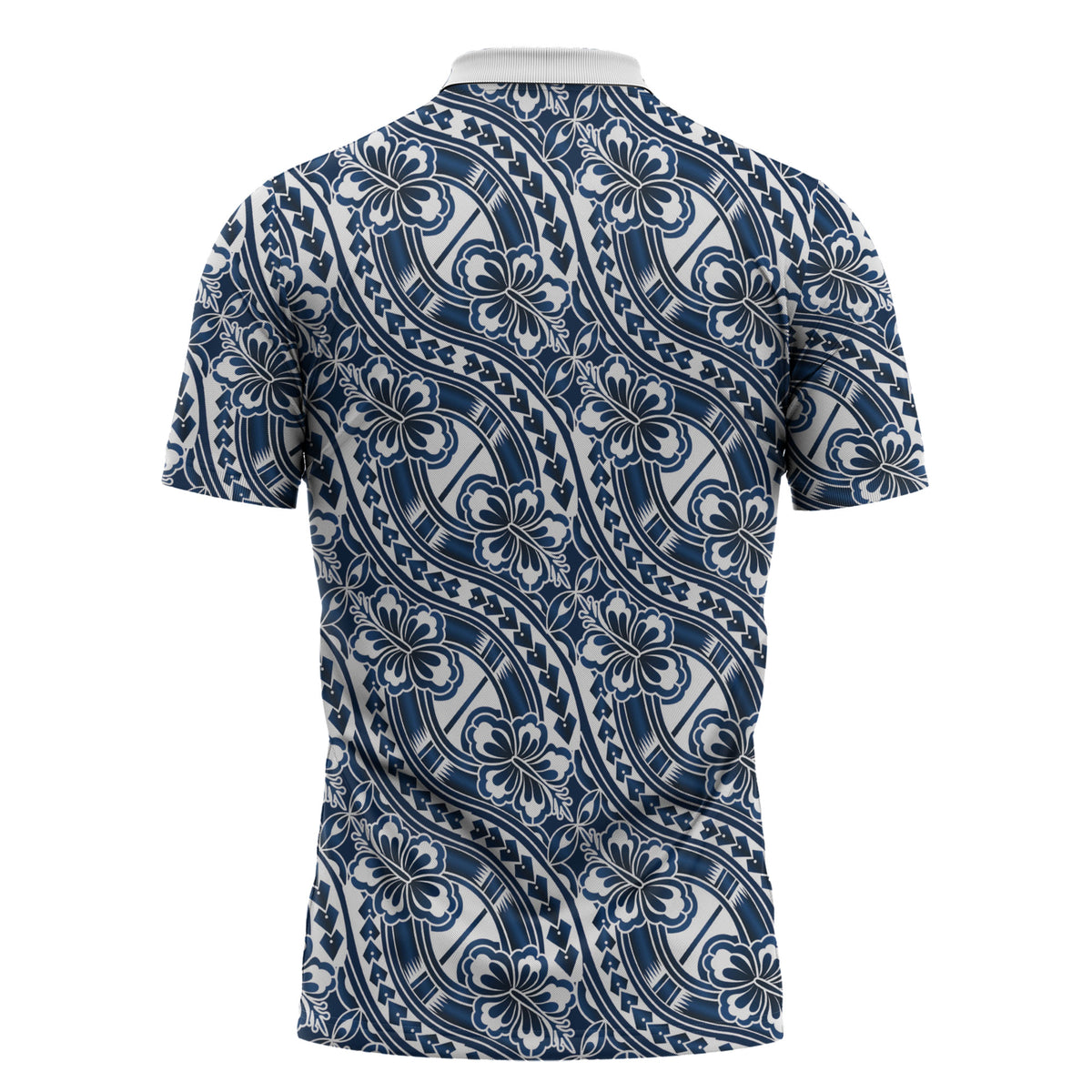 Hibiscus Bloom Island Tribal Waves Zipper Polo Shirt Blue Polynesian Pattern LT01 - Polynesian Pride