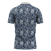 Hibiscus Bloom Island Tribal Waves Zipper Polo Shirt Blue Polynesian Pattern LT01 - Polynesian Pride