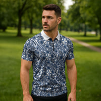 Hibiscus Bloom Island Tribal Waves Zipper Polo Shirt Blue Polynesian Pattern LT01 - Polynesian Pride