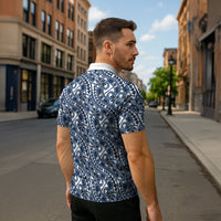 Hibiscus Bloom Island Tribal Waves Zipper Polo Shirt Blue Polynesian Pattern LT01 - Polynesian Pride