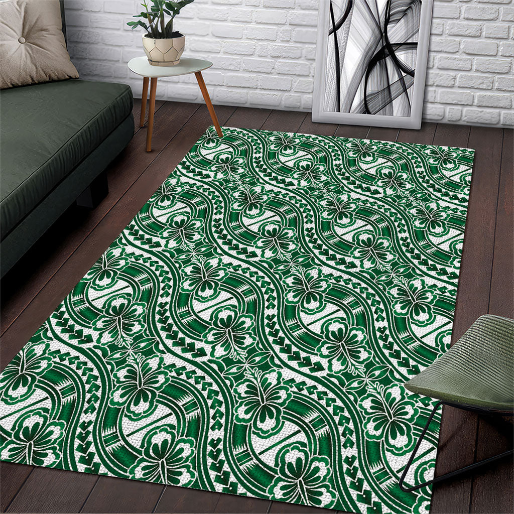 Hibiscus Bloom Island Tribal Waves Area Rug Green Polynesian Pattern LT01 Green - Polynesian Pride