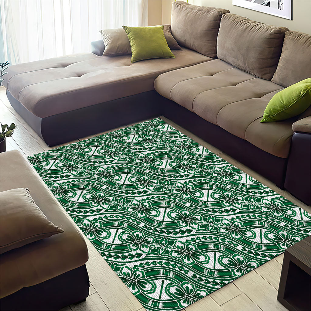 Hibiscus Bloom Island Tribal Waves Area Rug Green Polynesian Pattern LT01 - Polynesian Pride