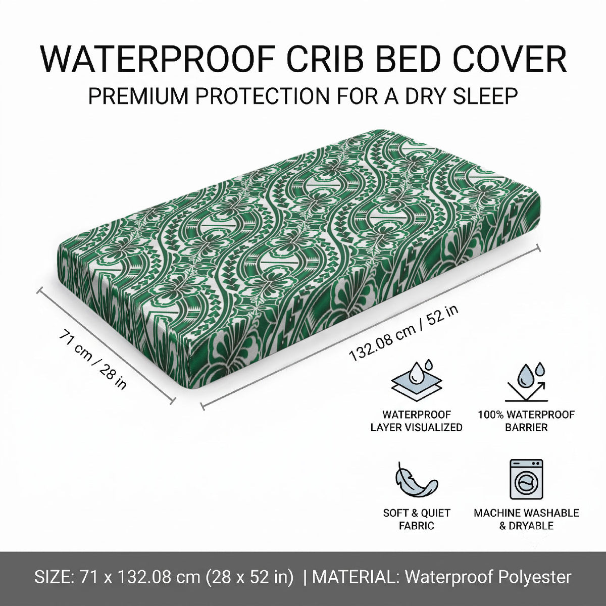 Hibiscus Bloom Island Tribal Waves Baby Bed Cover Green Polynesian Pattern LT01 - Polynesian Pride