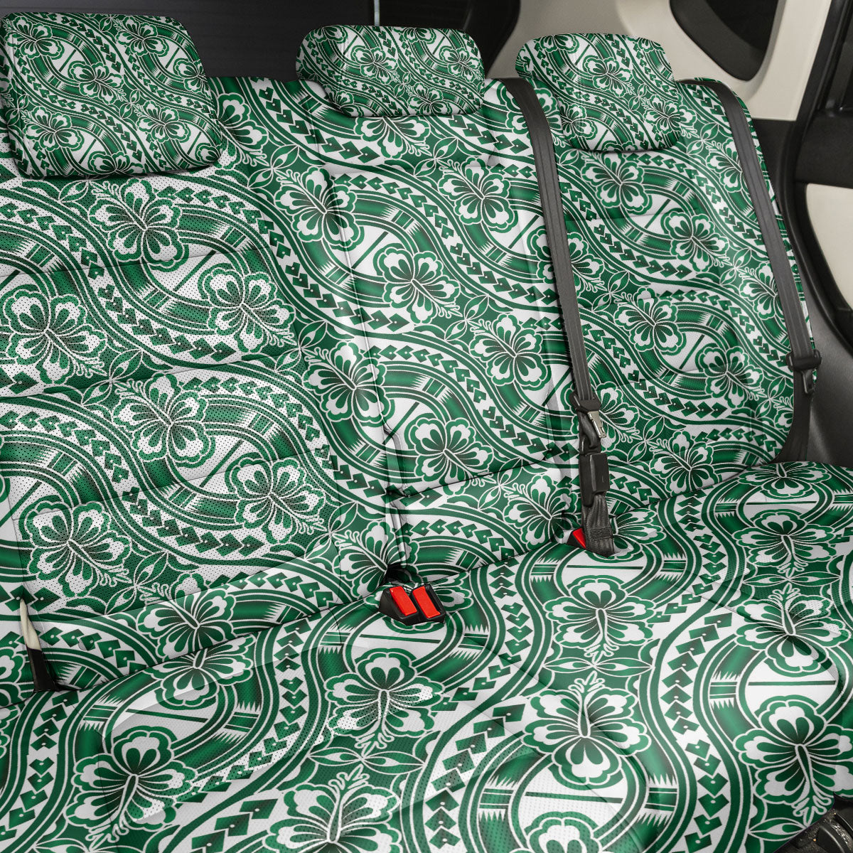 Hibiscus Bloom Island Tribal Waves Back Car Seat Cover Green Polynesian Pattern LT01 - Polynesian Pride