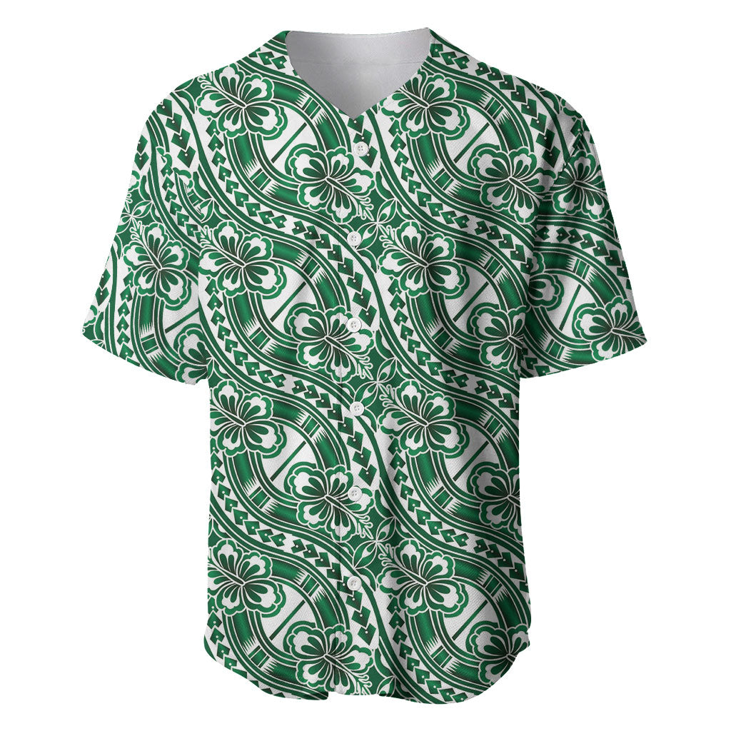 Hibiscus Bloom Island Tribal Waves Baseball Jersey Green Polynesian Pattern LT01 Green - Polynesian Pride