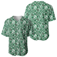 Hibiscus Bloom Island Tribal Waves Baseball Jersey Green Polynesian Pattern LT01 - Polynesian Pride