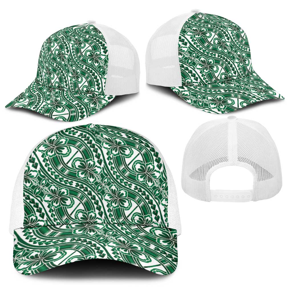 Hibiscus Bloom Island Tribal Waves Baseball Net Cap Green Polynesian Pattern LT01 - Polynesian Pride