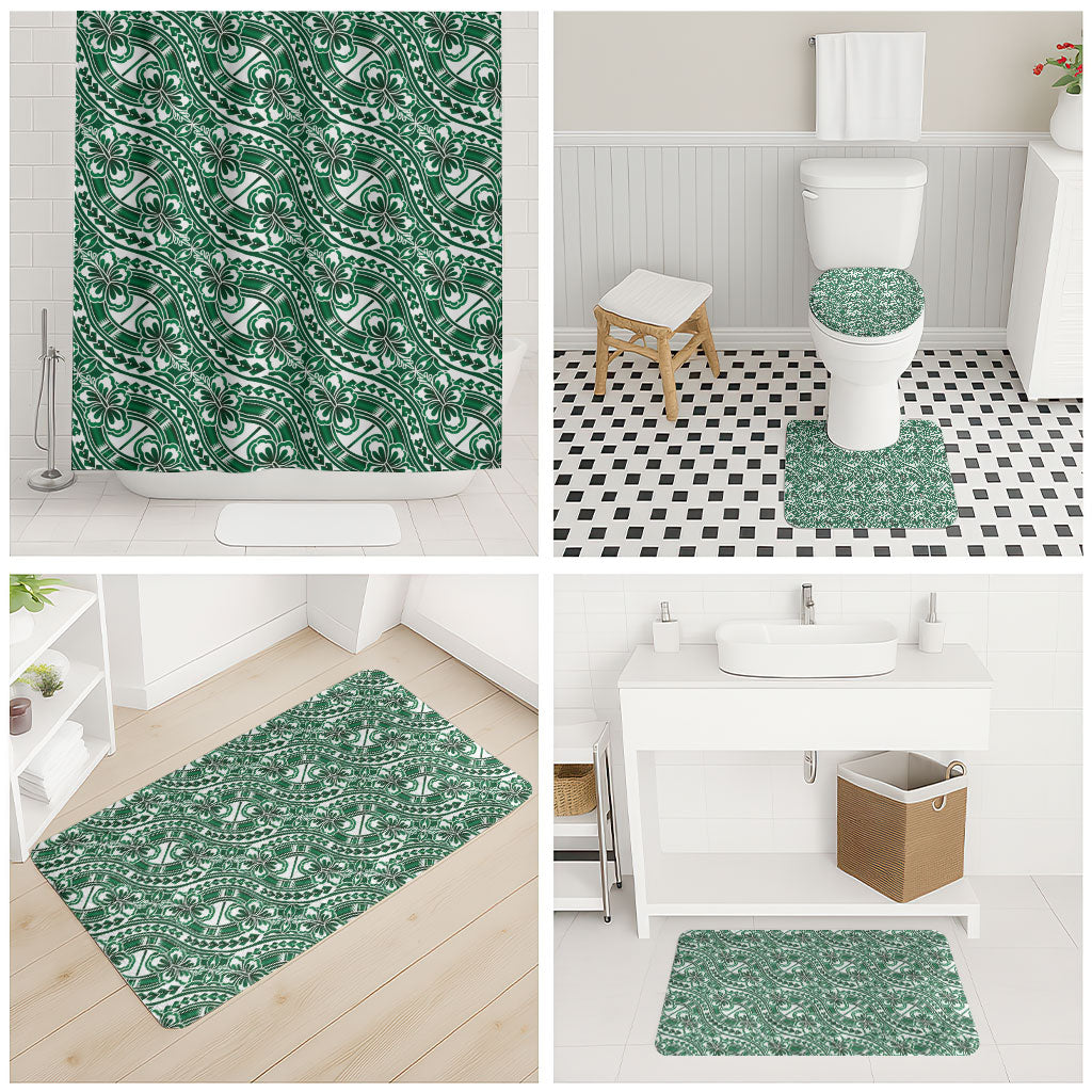 Hibiscus Bloom Island Tribal Waves Bathroom Set Green Polynesian Pattern LT01 - Polynesian Pride
