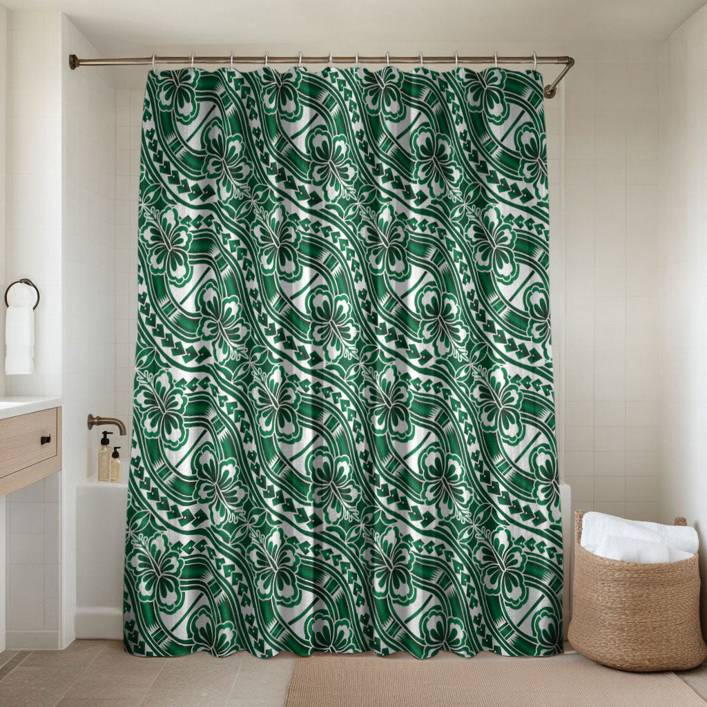 Hibiscus Bloom Island Tribal Waves Bathroom Set Green Polynesian Pattern LT01 Shower Curtain Only Green - Polynesian Pride