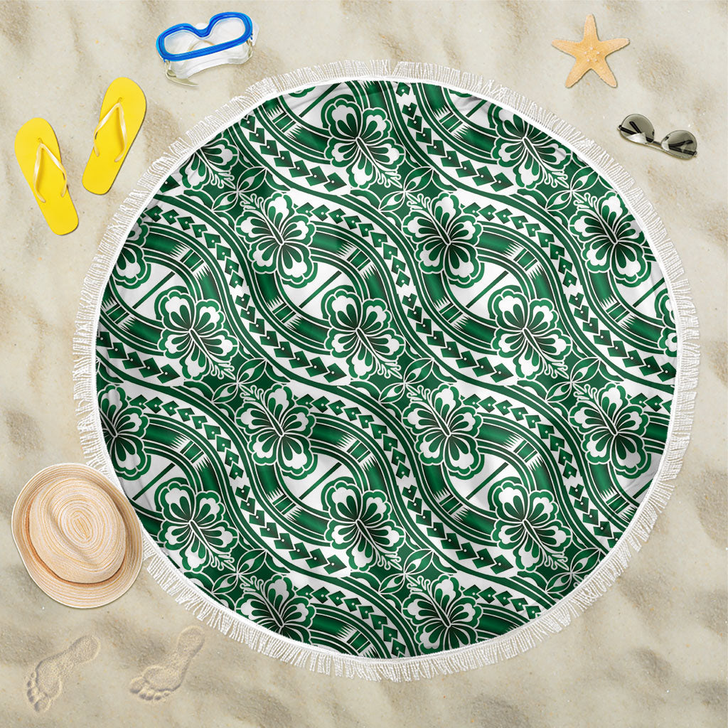 Hibiscus Bloom Island Tribal Waves Beach Blanket Green Polynesian Pattern LT01 One Size 150cm Green - Polynesian Pride