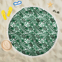 Hibiscus Bloom Island Tribal Waves Beach Blanket Green Polynesian Pattern LT01 One Size 150cm Green - Polynesian Pride