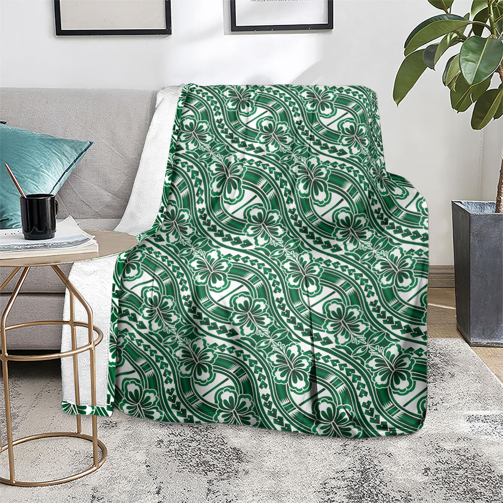 Hibiscus Bloom Island Tribal Waves Blanket Green Polynesian Pattern LT01 - Polynesian Pride