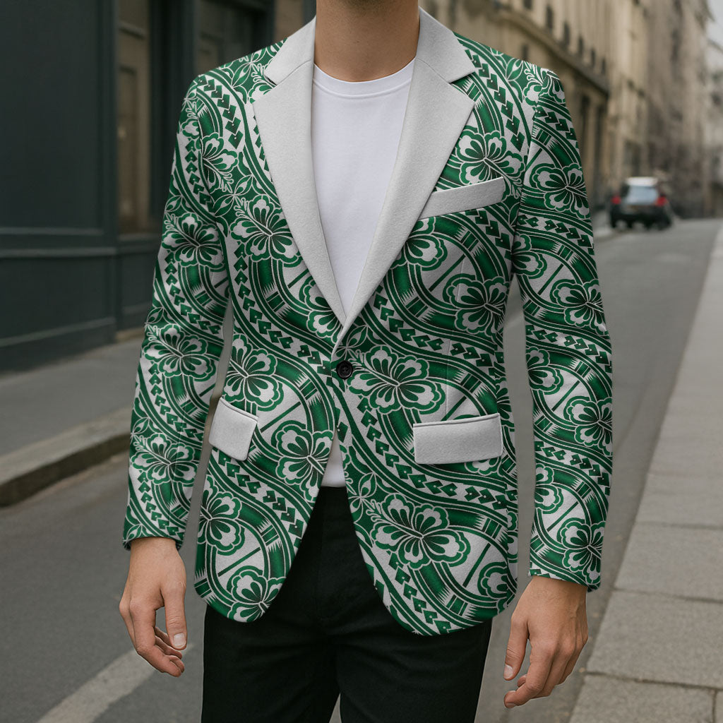 Hibiscus Bloom Island Tribal Waves Blazer Green Polynesian Pattern LT01 - Polynesian Pride