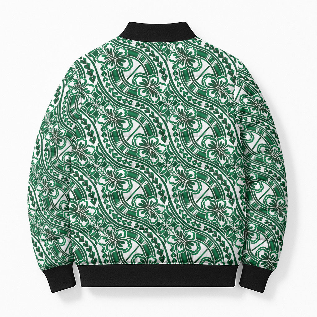 Hibiscus Bloom Island Tribal Waves Bomber Puffer Jacket Green Polynesian Pattern LT01 - Polynesian Pride