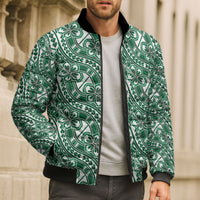 Hibiscus Bloom Island Tribal Waves Bomber Puffer Jacket Green Polynesian Pattern LT01 - Polynesian Pride