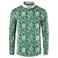Hibiscus Bloom Island Tribal Waves Button Sweatshirt Green Polynesian Pattern LT01 Green - Polynesian Pride