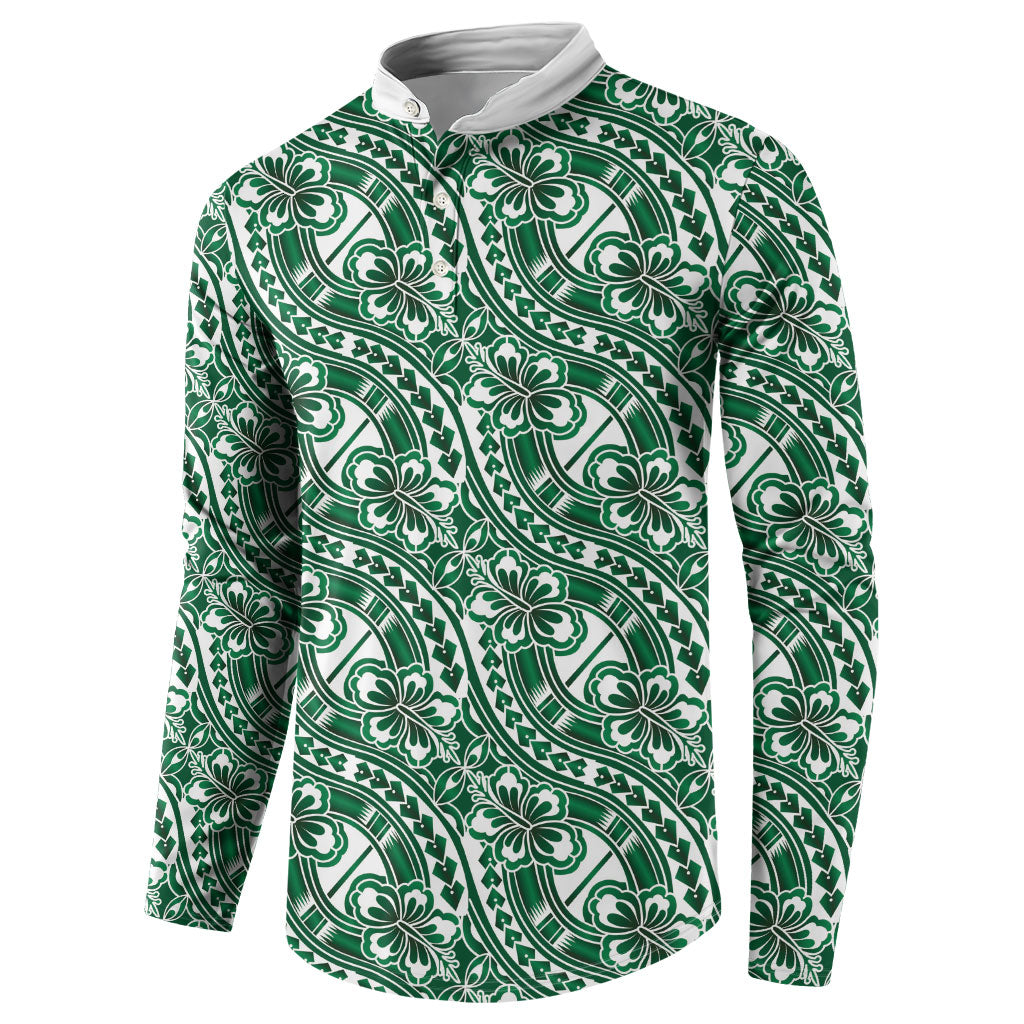 Hibiscus Bloom Island Tribal Waves Button Sweatshirt Green Polynesian Pattern LT01 - Polynesian Pride
