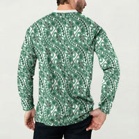 Hibiscus Bloom Island Tribal Waves Button Sweatshirt Green Polynesian Pattern LT01 - Polynesian Pride