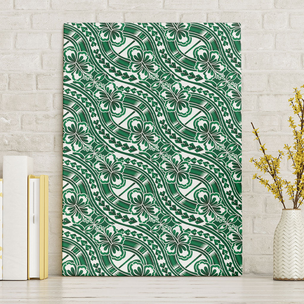 Hibiscus Bloom Island Tribal Waves Canvas Wall Art Green Polynesian Pattern LT01 Without Frame Green - Polynesian Pride