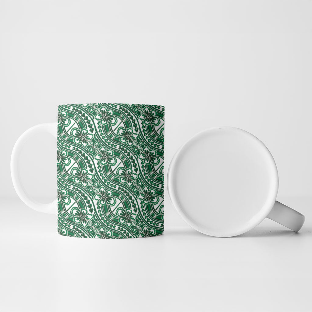 Hibiscus Bloom Island Tribal Waves Ceramic Mug Green Polynesian Pattern LT01 - Polynesian Pride