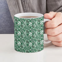 Hibiscus Bloom Island Tribal Waves Ceramic Mug Green Polynesian Pattern LT01 - Polynesian Pride