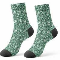 Hibiscus Bloom Island Tribal Waves Crew Socks Green Polynesian Pattern LT01 - Polynesian Pride