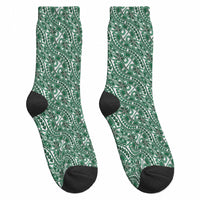 Hibiscus Bloom Island Tribal Waves Crew Socks Green Polynesian Pattern LT01 - Polynesian Pride