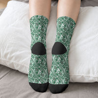 Hibiscus Bloom Island Tribal Waves Crew Socks Green Polynesian Pattern LT01 - Polynesian Pride