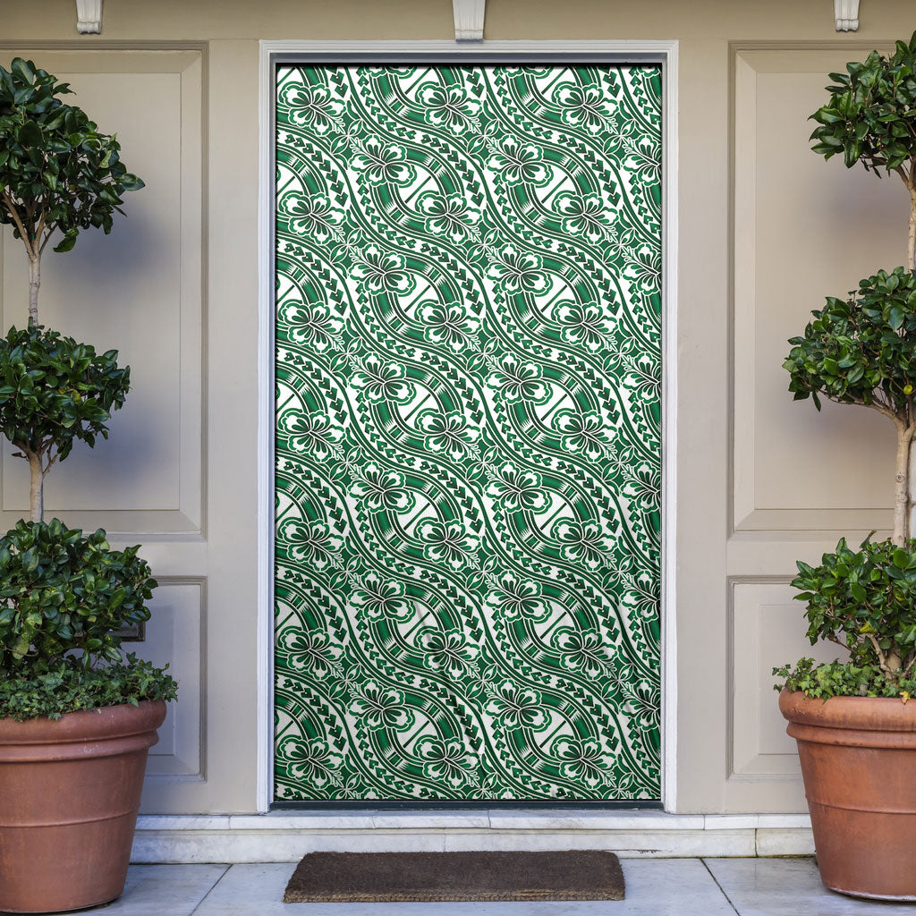 Hibiscus Bloom Island Tribal Waves Door Cover Green Polynesian Pattern LT01 Green - Polynesian Pride
