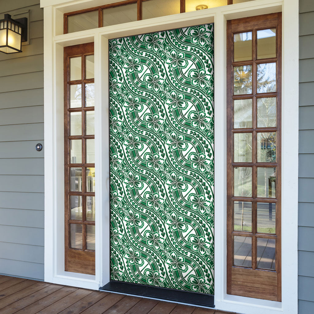 Hibiscus Bloom Island Tribal Waves Door Cover Green Polynesian Pattern LT01 - Polynesian Pride