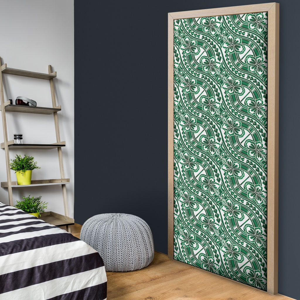 Hibiscus Bloom Island Tribal Waves Door Cover Green Polynesian Pattern LT01 - Polynesian Pride