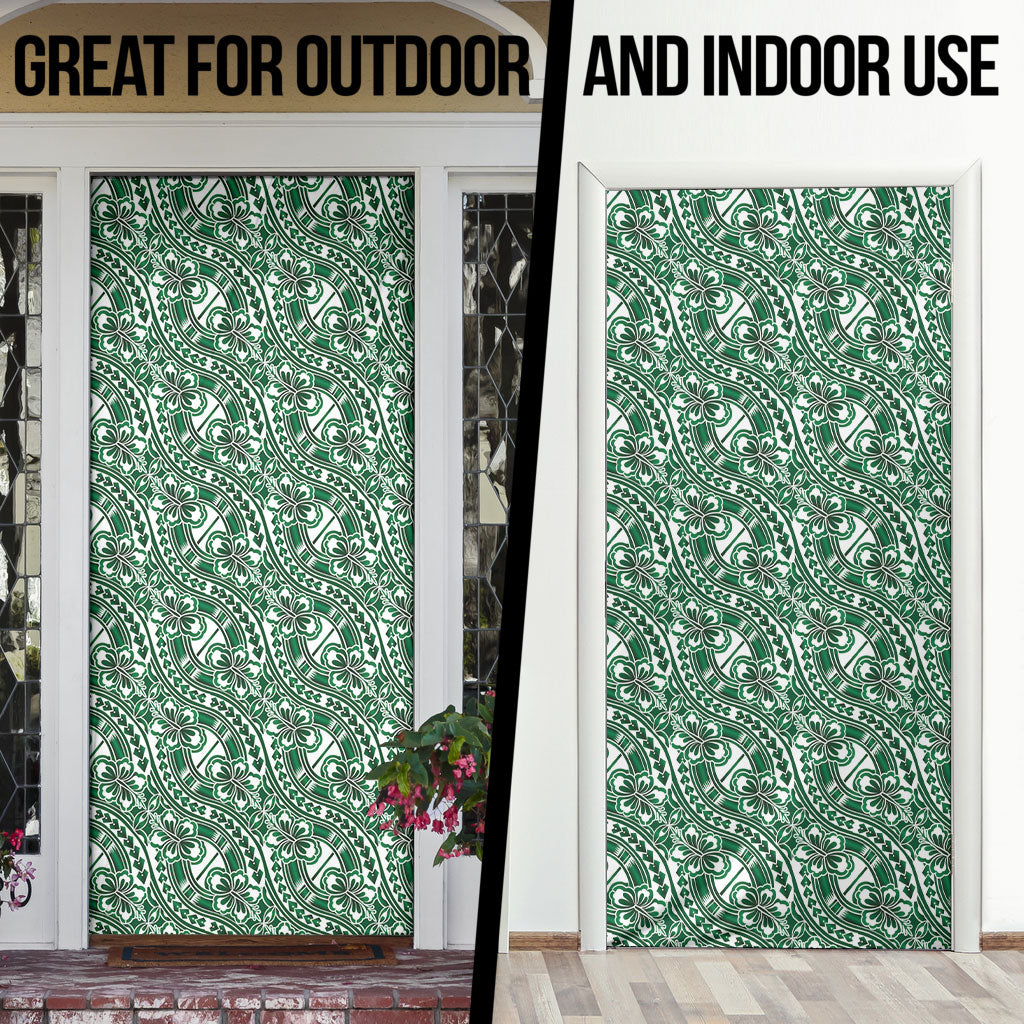 Hibiscus Bloom Island Tribal Waves Door Cover Green Polynesian Pattern LT01 - Polynesian Pride