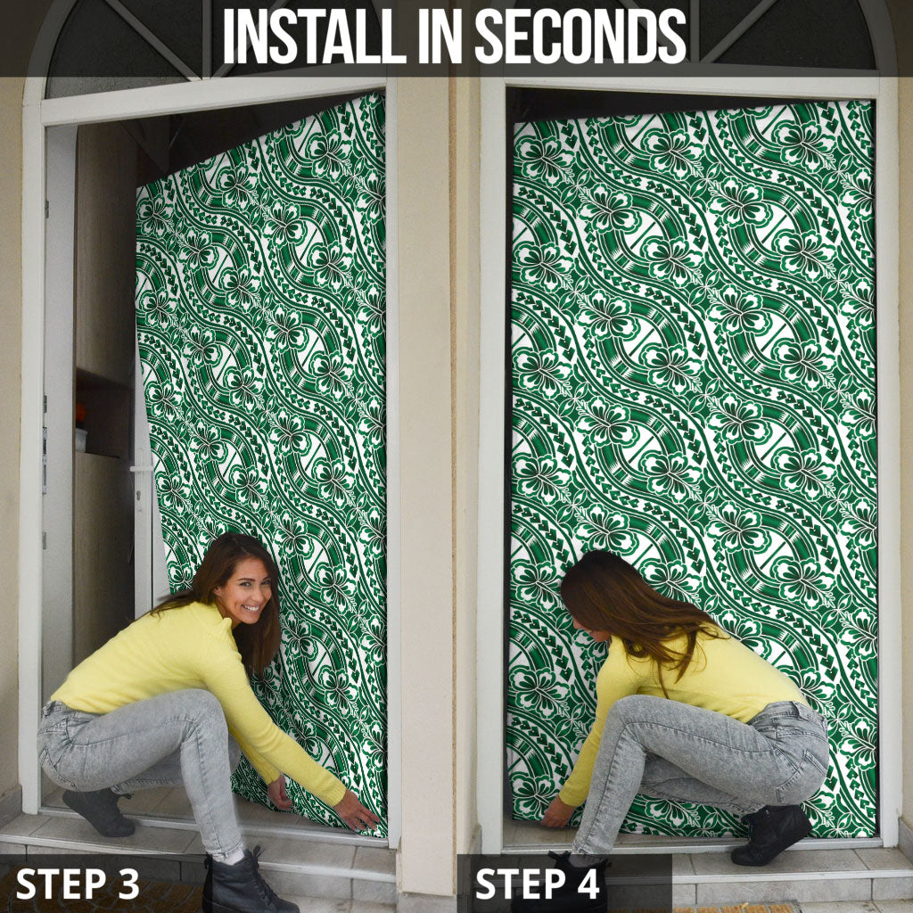 Hibiscus Bloom Island Tribal Waves Door Cover Green Polynesian Pattern LT01 - Polynesian Pride