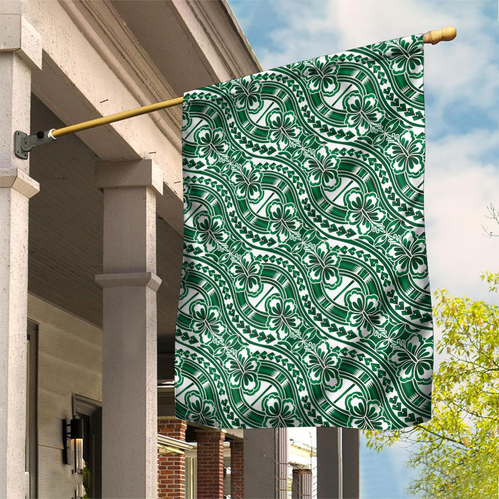 Hibiscus Bloom Island Tribal Waves Garden Flag Green Polynesian Pattern LT01 House Flag Green - Polynesian Pride