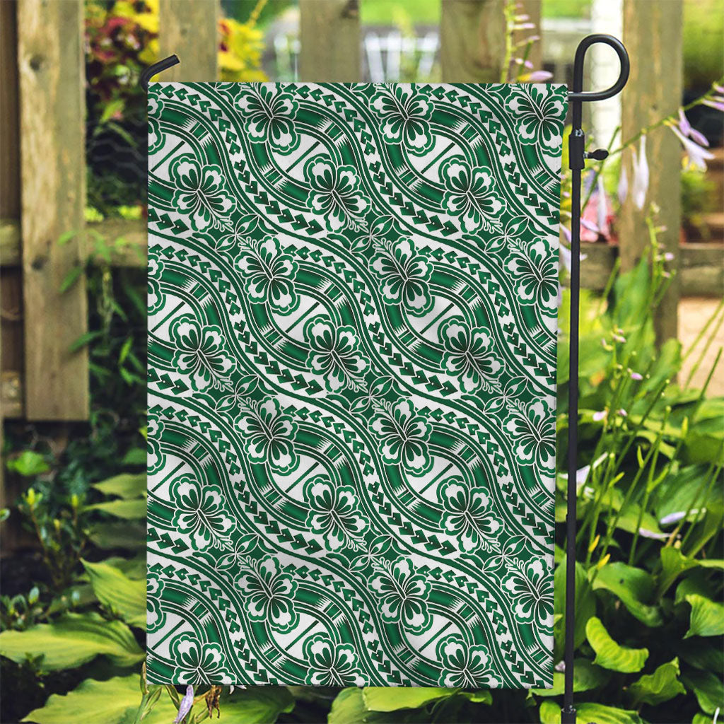 Hibiscus Bloom Island Tribal Waves Garden Flag Green Polynesian Pattern LT01 Garden Flag Green - Polynesian Pride